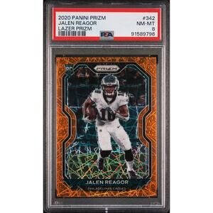 2020 Panini Prizm Orange Lazer Jalen Reagor Graded PSA 8 Rookie Pop 7 Eagles